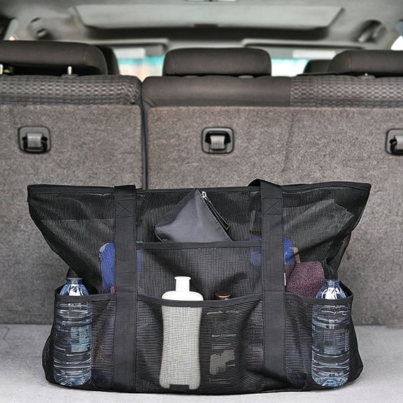 OULII Camping Insulated Bag Black Large Capacity Mesh Cooler Bag for Supermarket and Boating