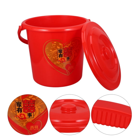 OULII Hand Carry Red Wedding Bucket for Traditional Chinese Ceremonial Blessings