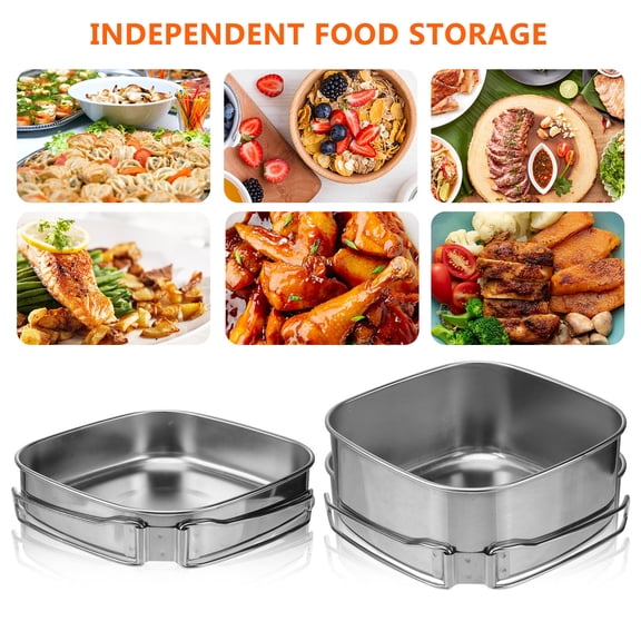 OULII Portable Stainless Steel Cookware Set for Barbecue and Picnic Includes Pot, Pan, and Plates in