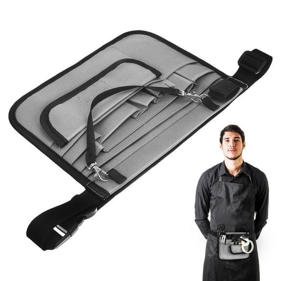 OULII Waitress Waist Apron Grey with Multipocket Design for Restaurant Staff 1Set
