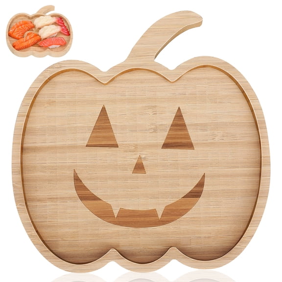 OULII Khaki Pumpkin Tray, Wooden Divided Serving Platter for Appetizers, Candy, Nuts, Fall Home Decor, 1 Set