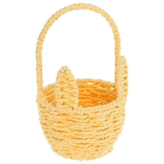 OULII Hand Woven Yellow Bunny Ear Basket with Handle Cute Rope Storage Basket for Home Decor