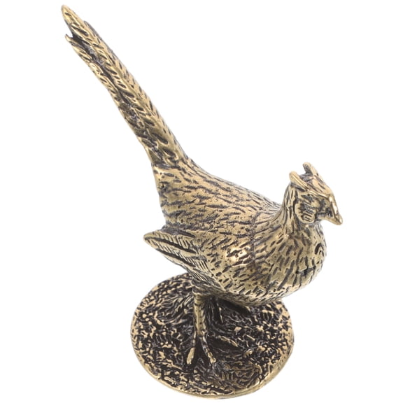 OULII Realistic Brass Pheasant Statue with Firm Base for Display Cabinets and Bookshelves