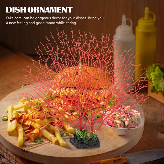 OULII Red Plastic Artificial Coral Dish Ornament for Hotel and Restaurant Decoration