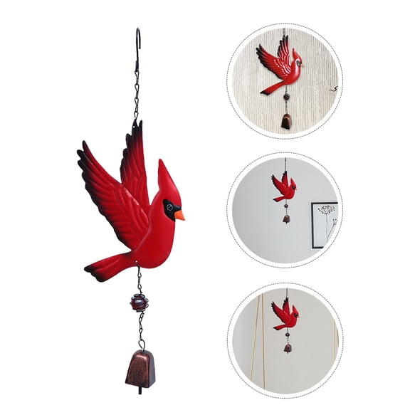 OULII Red Bird Wind Bell Hanging Pendant Decor for Outdoor Garden with Melodious Sound