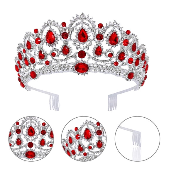 OULII Red Crystal Bride Headdress for Wedding and Celebrations with Good Grip