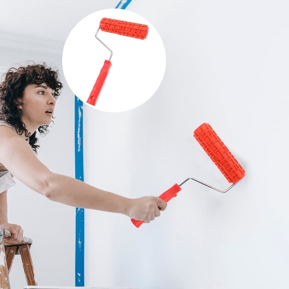 OULII Red Drywall Texture Roller with Comfortable Handle for Wall Decoration and Embossed Pattern Painting