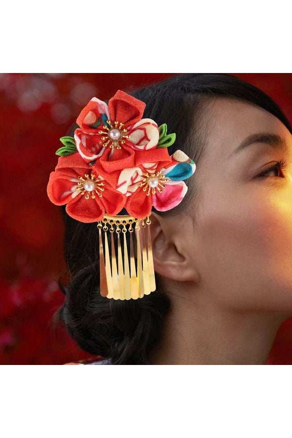 Red Flower Hair Clips for Kimono Hair Accessory Suitable for Cosplay and Costume Parties