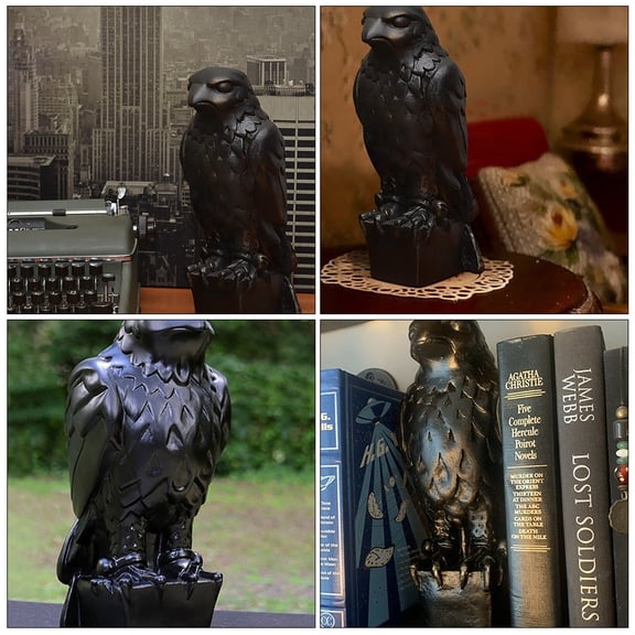 OULII Resin Eagle Figurine Black Sculpture for Garden Yard Tabletop Decoration with Rustic Details