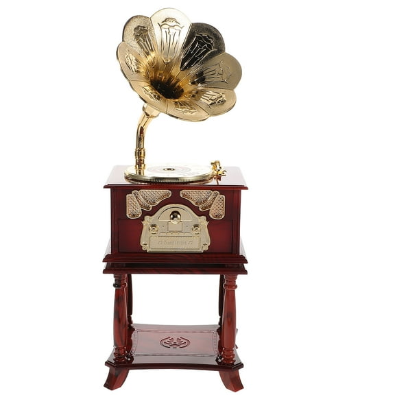 OULII Retro Phonograph Music Box Decorative Tablepiece Classic Instrument for Elegant Room Decor