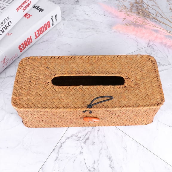 OULII Retro Style Napkin Holder Paper Container Woven Keeps Tissue Clean Wooden Bamboo for Office 1Pack