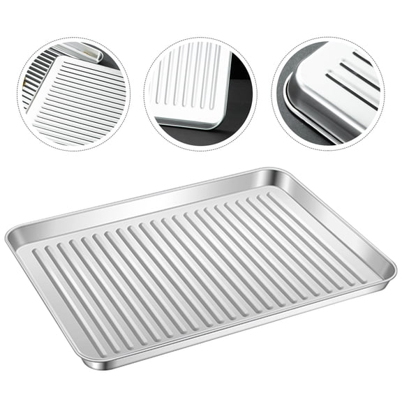 OULII Reusable Stainless Steel Baking Tray Plated Silver Oven Safe for Home Use