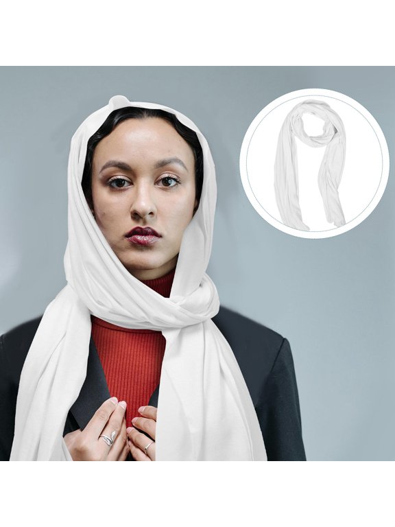 Reusable White Female Hair Wrap Scarf, Comfortable Cloth Scarf for Winter and Everyday Use