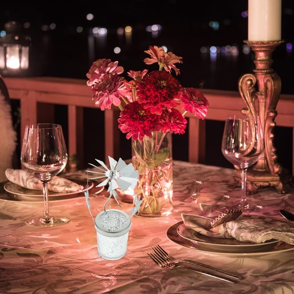 OULII Rotating Votive Candle Holder Plated Silver Windmill Style Candle Stand for Glamorous Tabletop Display