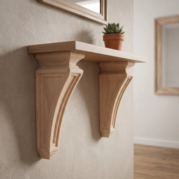 OULII Beige Rustic Wooden Floating Shelf Bracket Sturdy Decorative Corbel for Home