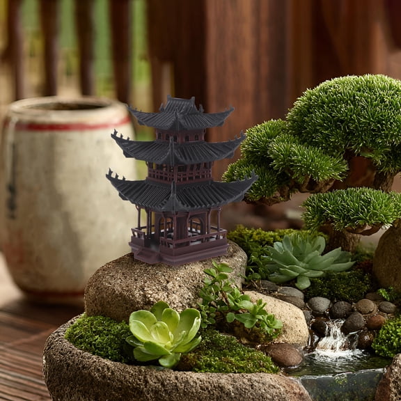 OULII 1Pcs Tiny Pavilion Ornament Pla Ecosystem Creation Outdoor Fairy Garden Decor Bonsai Garden