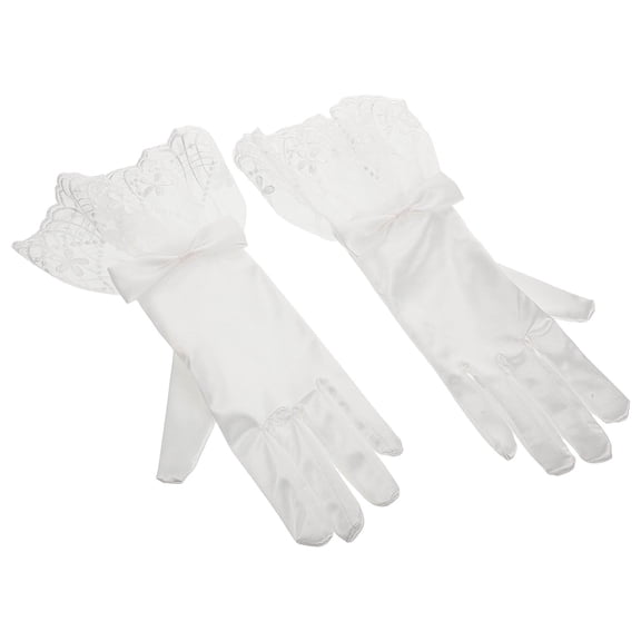 OULII Women's White Satin Short Gloves, 1 Pair Elegant Formal Dress Gloves for Special Occasions