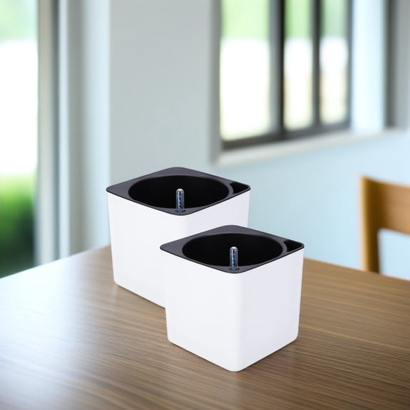 OULII 4Pcs White Plastic Planter Lazy Water Flower Pot with Detachable Inner Pot and Floating Nilometer