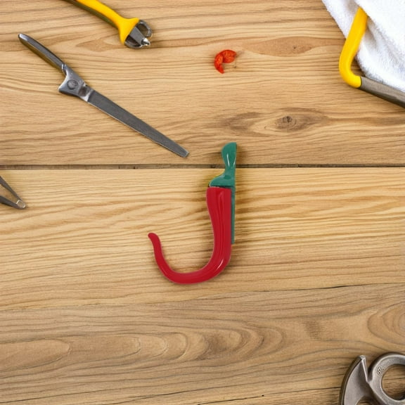 OULII 2Pcs Zinc Alloy Chili Pepper Cabinet Hooks for Hanging Aprons Hats in Red