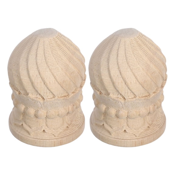 OULII Set of 2 Beige Wood Pineapple Finials Decorative Round Furniture Toppers for Home Decor and Projects