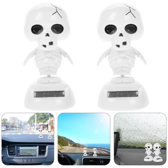 OULII Shaking Head Ghost, White Plastic, Solar Powered, Car Decor, 2Pcs