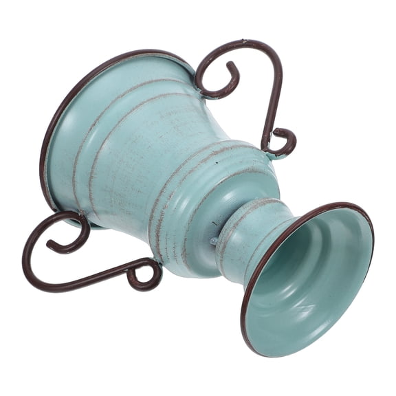 OULII Sky Blue Vintage Urn Planter Rustic Iron Metal Flowerpot for Garden Balcony Or Wedding Centerpiece