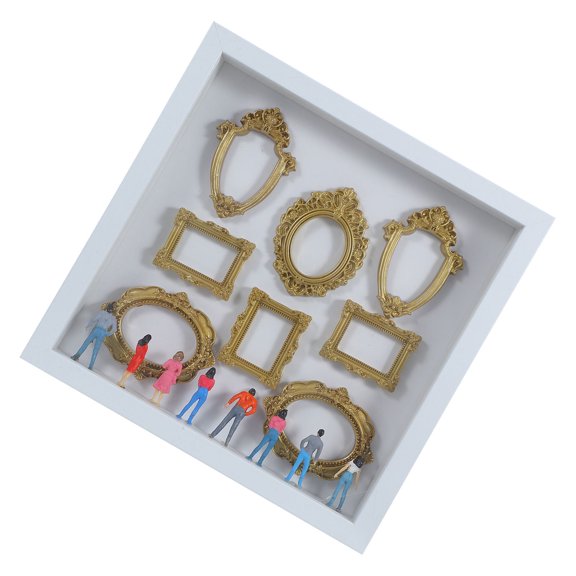 OULII Small White Museum Display Box with Plated Gold Accents for DIY Photo and Memory Scenes