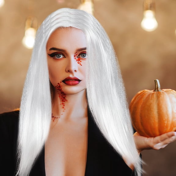 OULII Spooky White Ghost Wig for Decor Made of PP Perfect for Costume Parties 24 inch