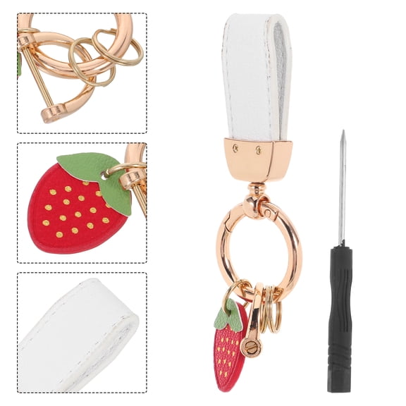 OULII Strawberry Themed Pendant Keychain Holder in White for Girls Daily Use 1Pack