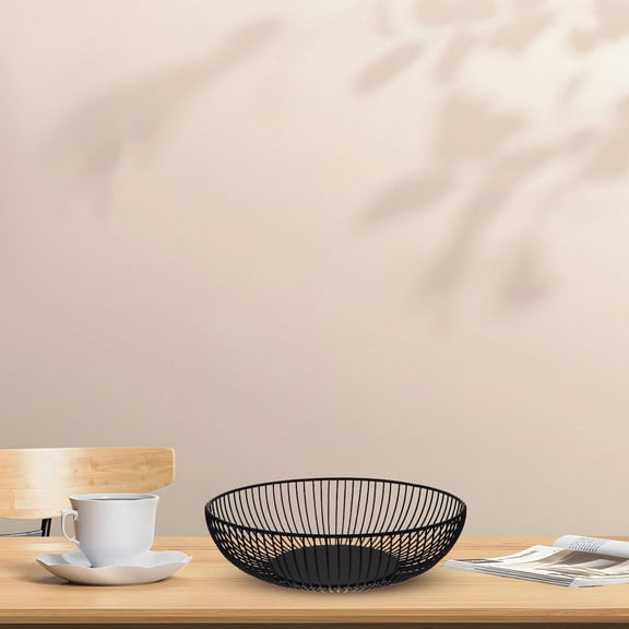 OULII Sturdy Black Wire Basket Fruit Bowl for Kitchen Counter and Table Display