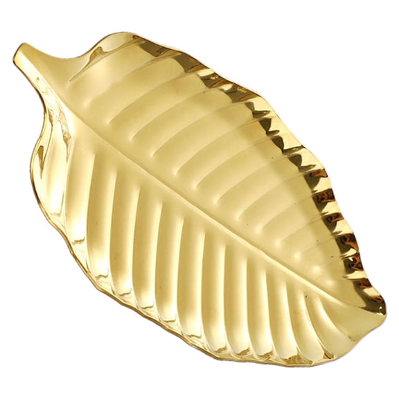 OULII Stylish Golden Leaf Snack Serving Tray Stainless Steel Food Storage Dish