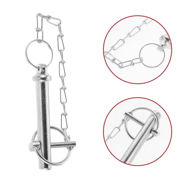 OULII Trailer Secure Pin with Chain Heavy Duty Spring Lock Silver Metal for Tractor and Hitch Fastening