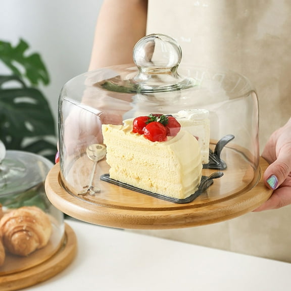 OULII Transparent Food Cover Lid Cake Display Dome For Pastries Cheese Fruit Round Cake Stand For Serving Platters
