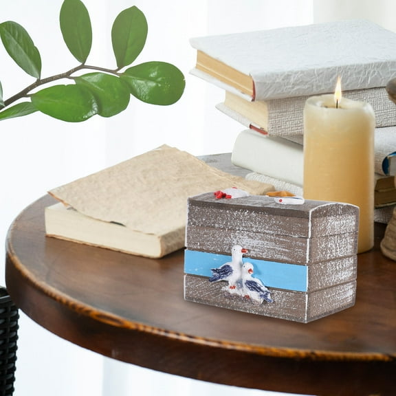 OULII Nautical Ocean Inspired Wooden Box for Versatile Storage of Jewelry and Keepsakes in Brown, 1 Count