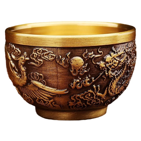 OULII Vintage Brass Teacup With Golden Color For Home Use Traditional Chinese Craftsmanship 1Set
