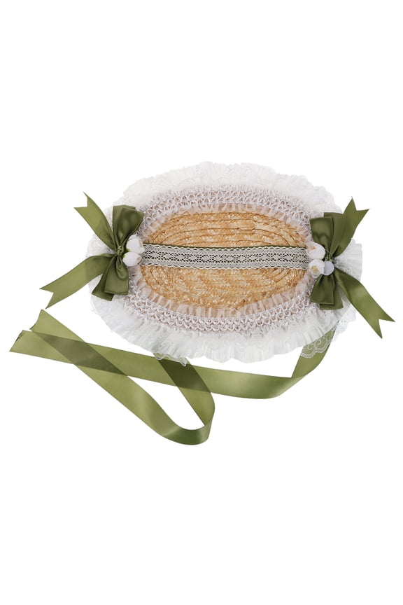 Vintage Cottagecore Green Lace Trim Sun Hat 1 Piece Bonnet for Girls, Stylish Sun Accessory