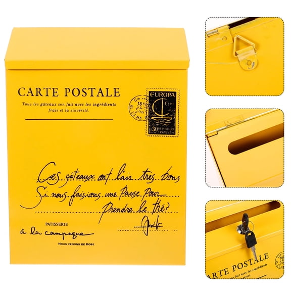 OULII Yellow Iron Drop Box with Lock Wall Mount Mailbox for Outdoor Use