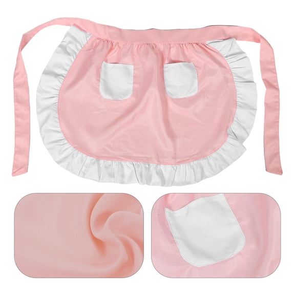 OULII Pink Polyester Chef Apron Traditional Style for Cosplay and Cooking