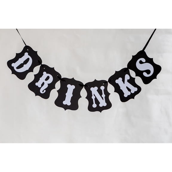 OULII Wedding Banners Hanging Decoration with Black Ribbon Paper for Party and Buffet Events
