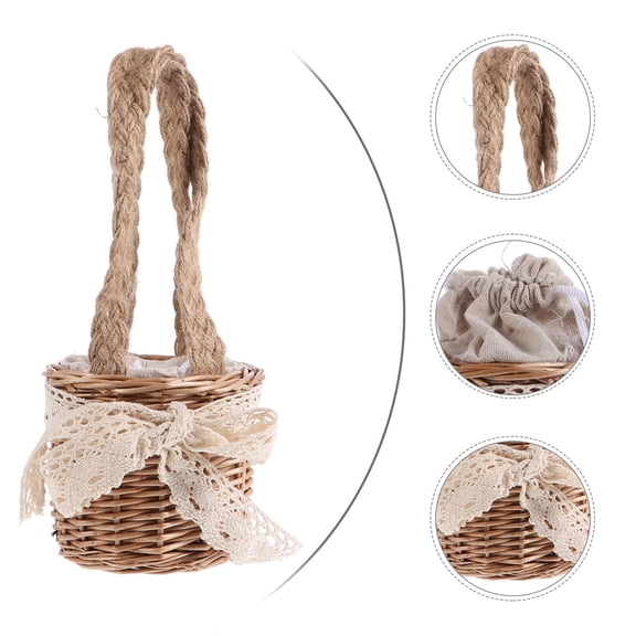 OULII Willow Woven Basket Round HandWoven Storage Container for Kitchen Snacks Fruits Brown Synthetic Material 1pc 12.75in