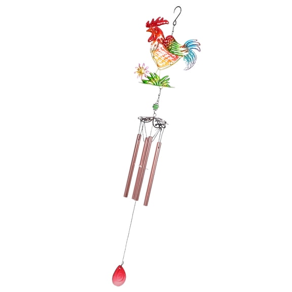 OULII Sturdy Iron and Glass Wind Chimes with Eye-Catching Rooster Design for Outdoor Decoration