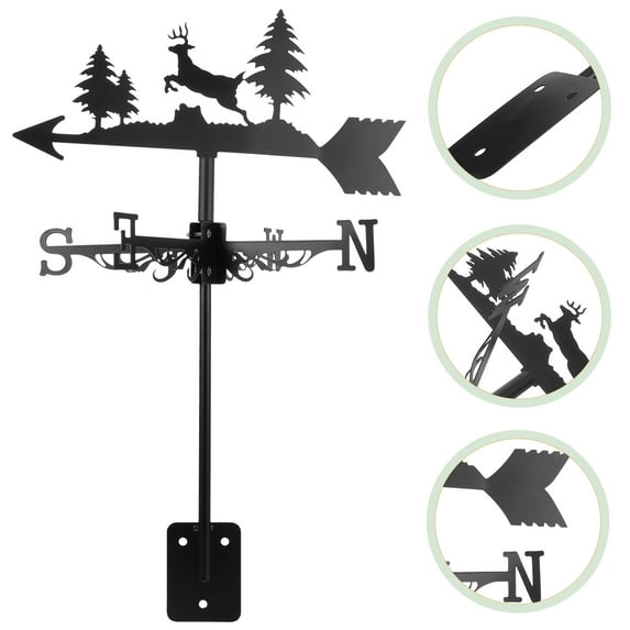 OULII Wrought Iron Deer Weathervane Black Painted Metal Garden Decor for Yard