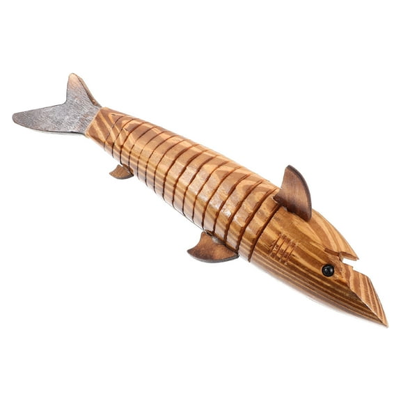 OULII Brown Wooden Shark Craft Shark Figurine Sculpture for Patio and Desk Decor