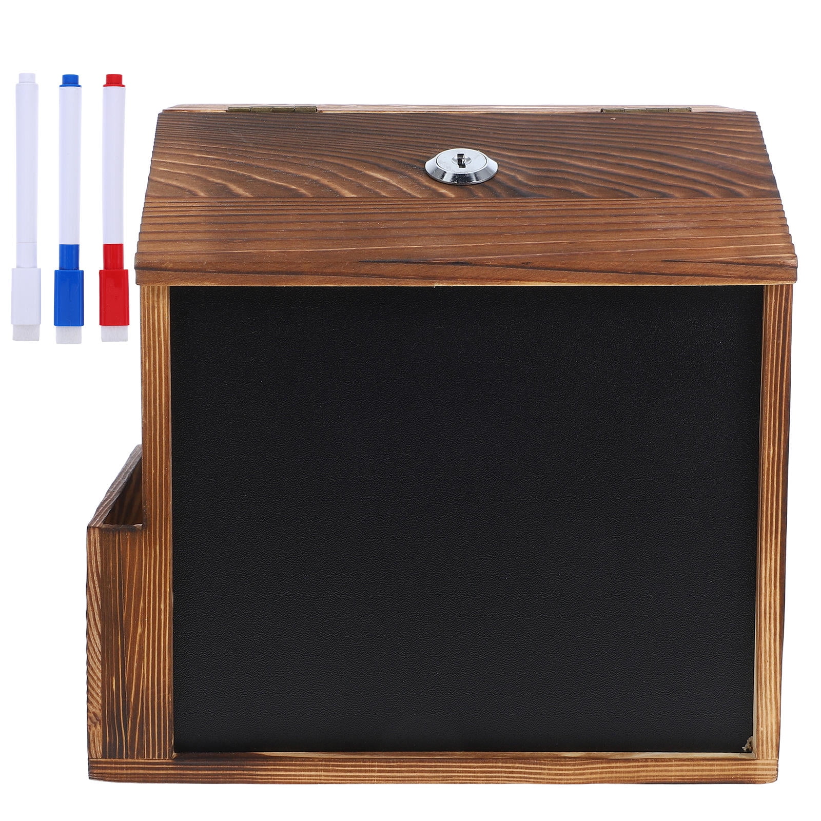 OULII Wooden Donation Box With Lock Wall Mounted Suggestion Box Retro Style Ballot Box Multi Functional Mailbox Tip Box For Home Office