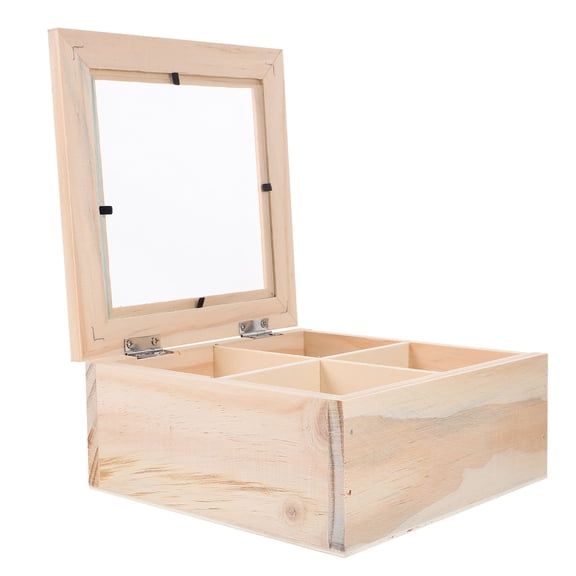 OULII Wooden Tea Bag Box 16.0X16.0X2.8In Glass Window For Tea Bags Coffee Bags Storage