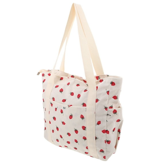 OULII Strawberry Corduroy Handbag for Women, Trendy White Purse for Travel, Casual Outings, Stylish and
