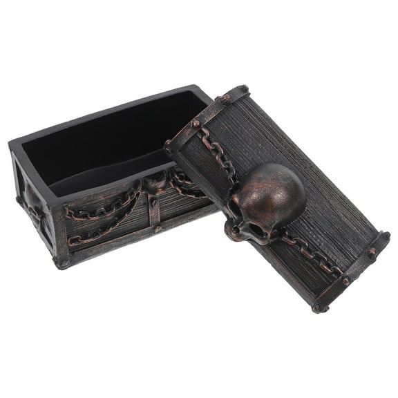 OULII Skeleton Trinket Storage Box Skull Shape Resin Bronze 1Set Desktop Decoration