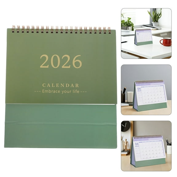 OULII 2026 Small Desktop Calendar Olive Green Practical Space Saving Table Calendar