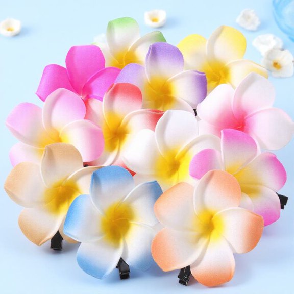 OULII ocean party decorations Plumeria Flower Hair Clip EVA 24Pcs for Beach Party Decoration