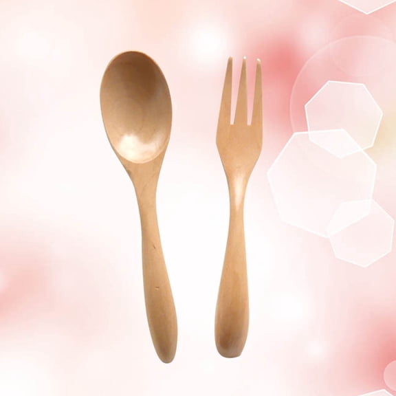 OULII Wood Tableware Set Light Brown Ergonomic Wooden Fork and Spoon for Kitchen Use